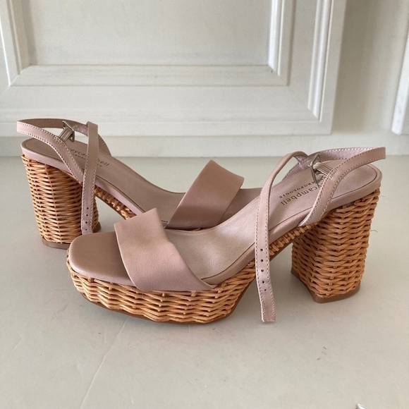 NWOT Jeffery Campbell Anthropologie Platform Pink Leather Basket Wicker Heels
